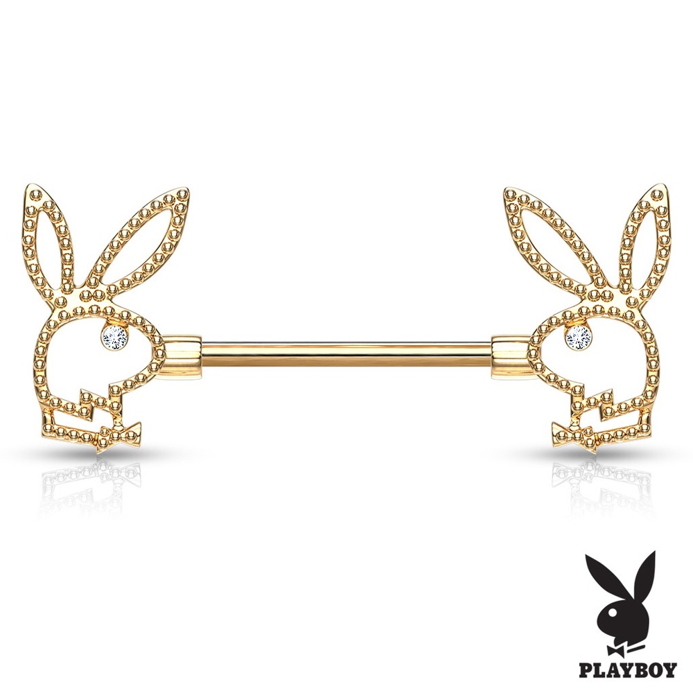 Gold Plated Beaded Playboy Bunny Nipple Ring Set